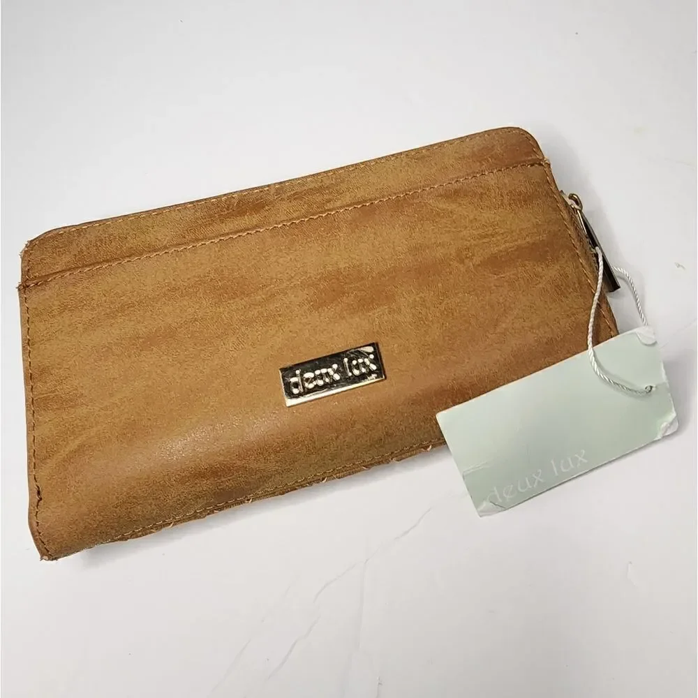 DEUX LUX Greenwich Faux Leather Weaved Wallet Multi Pockets Color Honey NWT